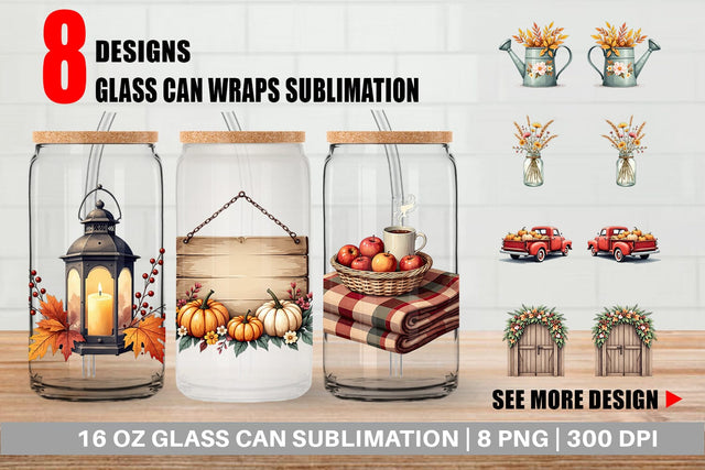 Glass Can Rustic Autumn Charm Sublimation artnoy 