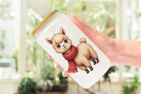 Glass Can Rustic Farmhouse Christmas Animals Watercolor Sublimation artnoy 