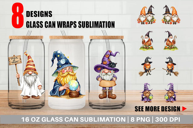 Glass Can Rustic Halloween Gnomes Sublimation artnoy 