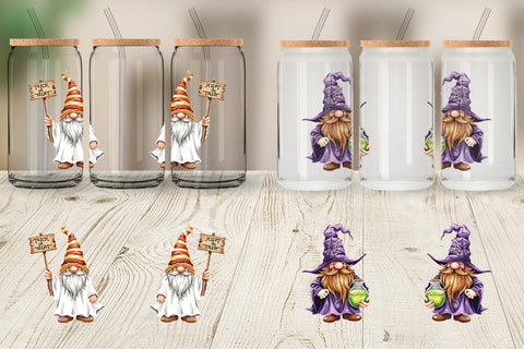 Glass Can Rustic Halloween Gnomes Sublimation artnoy 