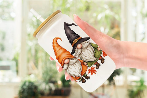 Glass Can Rustic Halloween Gnomes Sublimation artnoy 