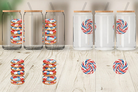 Glass Can Rustic July 4th Patchwork Sweets Sublimation artnoy 