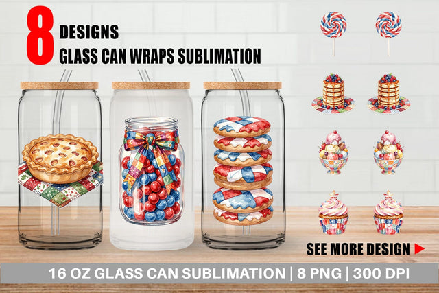 Glass Can Rustic July 4th Patchwork Sweets Sublimation artnoy 