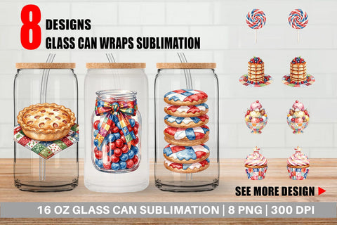 Glass Can Rustic July 4th Patchwork Sweets Sublimation artnoy 