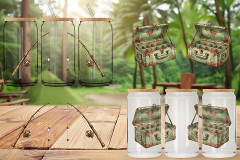 Glass Can Rustic Lake Adventure Watercolor Sublimation artnoy 