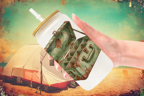 Glass Can Rustic Lake Adventure Watercolor Sublimation artnoy 