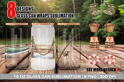 Glass Can Rustic Lake Adventure Watercolor Sublimation artnoy 