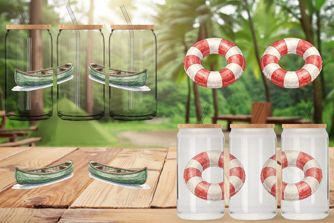Glass Can Rustic Lake Adventure Watercolor Sublimation artnoy 