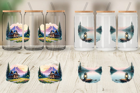 Glass Can Rustic Mountain Escape Sublimation artnoy 