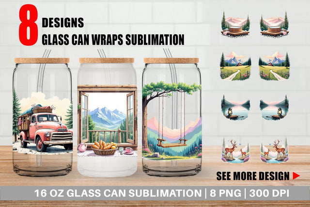 Glass Can Rustic Mountain Escape Sublimation artnoy 
