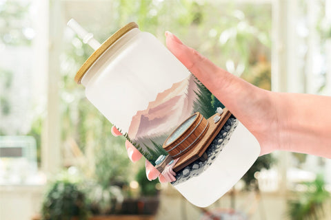 Glass Can Rustic Mountain Escape Sublimation artnoy 