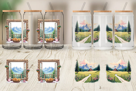Glass Can Rustic Mountain Escape Sublimation artnoy 