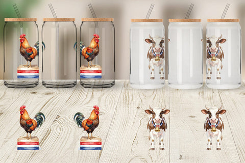 Glass Can Rustic Patriotic Farm Animals Sublimation artnoy 