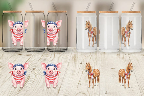 Glass Can Rustic Patriotic Farm Animals Sublimation artnoy 