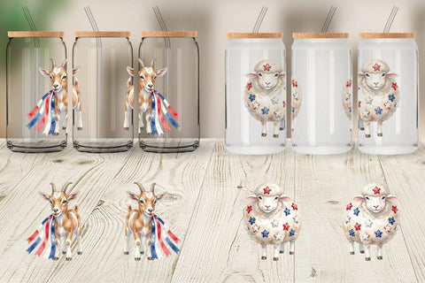 Glass Can Rustic Patriotic Farm Animals Sublimation artnoy 