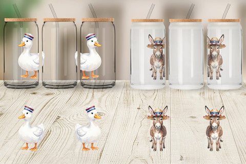 Glass Can Rustic Patriotic Farm Animals Sublimation artnoy 
