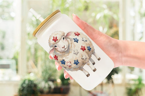Glass Can Rustic Patriotic Farm Animals Sublimation artnoy 