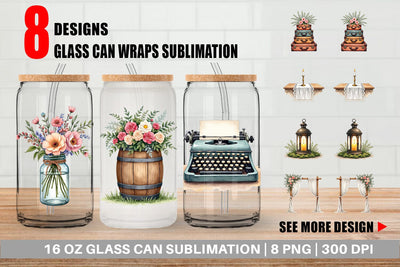 Glass Can Rustic Romance Wedding Decor Elements Sublimation artnoy 