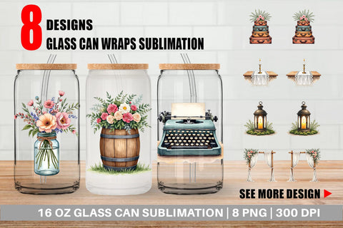 Glass Can Rustic Romance Wedding Decor Elements Sublimation artnoy 