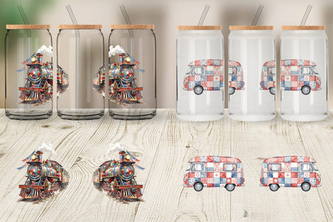 Glass Can Rustic USA Patchwork Vehicle Sublimation artnoy 