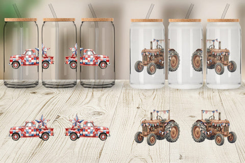 Glass Can Rustic USA Patchwork Vehicle Sublimation artnoy 