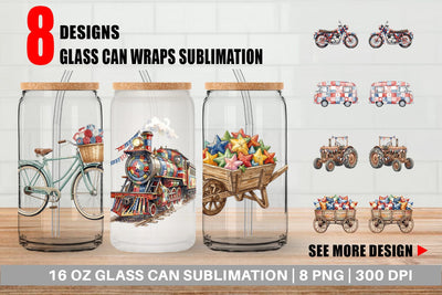 Glass Can Rustic USA Patchwork Vehicle Sublimation artnoy 