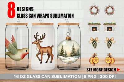 Glass Can Rustic Woodland Christmas Sublimation artnoy 