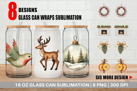 Glass Can Rustic Woodland Christmas Sublimation artnoy 