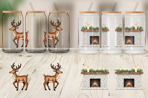 Glass Can Rustic Woodland Christmas Sublimation artnoy 