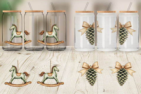 Glass Can Rustic Woodland Christmas Sublimation artnoy 