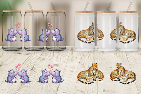 Glass Can Safari Sweethearts Watercolor Sublimation artnoy 