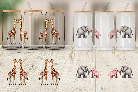Glass Can Safari Sweethearts Watercolor Sublimation artnoy 