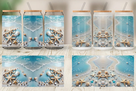 Glass Can Sandy Beach and Seashells Sublimation artnoy 