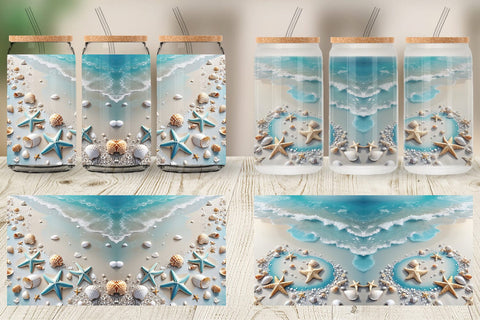 Glass Can Sandy Beach and Seashells Sublimation artnoy 