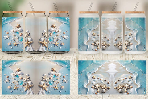 Glass Can Sandy Beach and Seashells Sublimation artnoy 