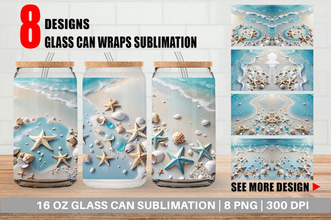 Glass Can Sandy Beach and Seashells Sublimation artnoy 