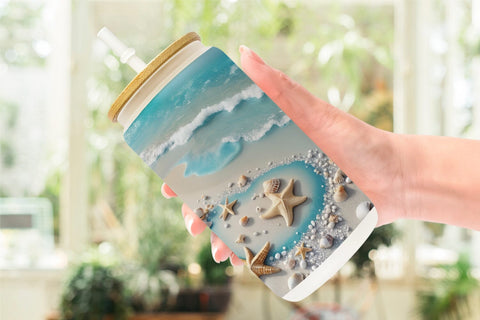 Glass Can Sandy Beach and Seashells Sublimation artnoy 