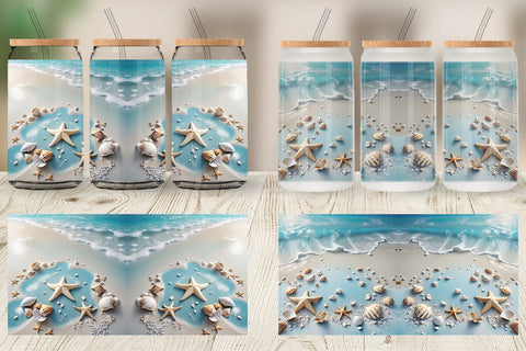 Glass Can Sandy Beach and Seashells Sublimation artnoy 
