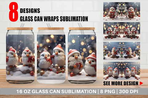 Glass Can Santa Birds Christmas Sublimation artnoy 