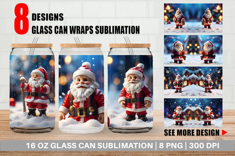 Glass Can Santa Claus Christmas Sublimation artnoy 