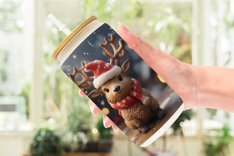Glass Can Santa Elk Christmas Sublimation artnoy 