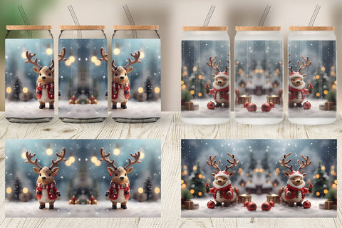 Glass Can Santa Elk Christmas Sublimation artnoy 