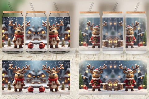Glass Can Santa Elk Christmas Sublimation artnoy 