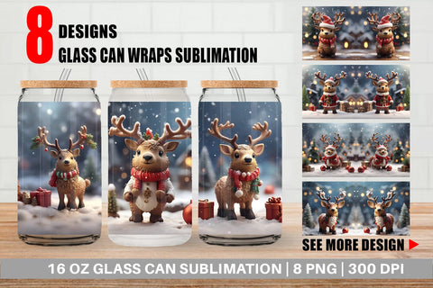 Glass Can Santa Elk Christmas Sublimation artnoy 