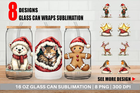 Glass Can Santa Hat Whimsy Sublimation artnoy 