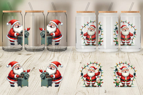 Glass Can Santa's Quirky Workshop Watercolor Sublimation artnoy 