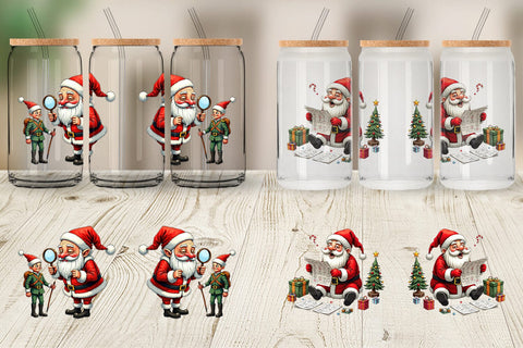 Glass Can Santa's Quirky Workshop Watercolor Sublimation artnoy 