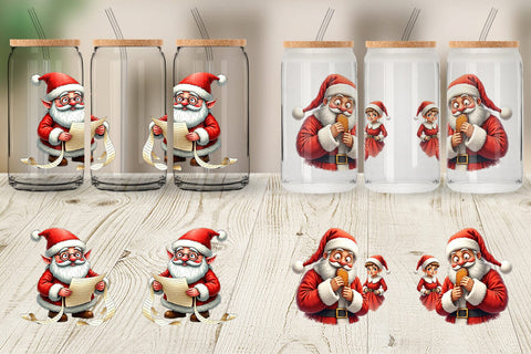 Glass Can Santa's Quirky Workshop Watercolor Sublimation artnoy 