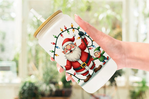 Glass Can Santa's Quirky Workshop Watercolor Sublimation artnoy 