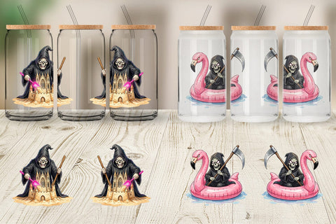 Glass Can Sarcastic Aloha Reaper Watercolor Sublimation artnoy 